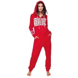 NWT Victoria’s Secret Pink Sherpa Onesie L red